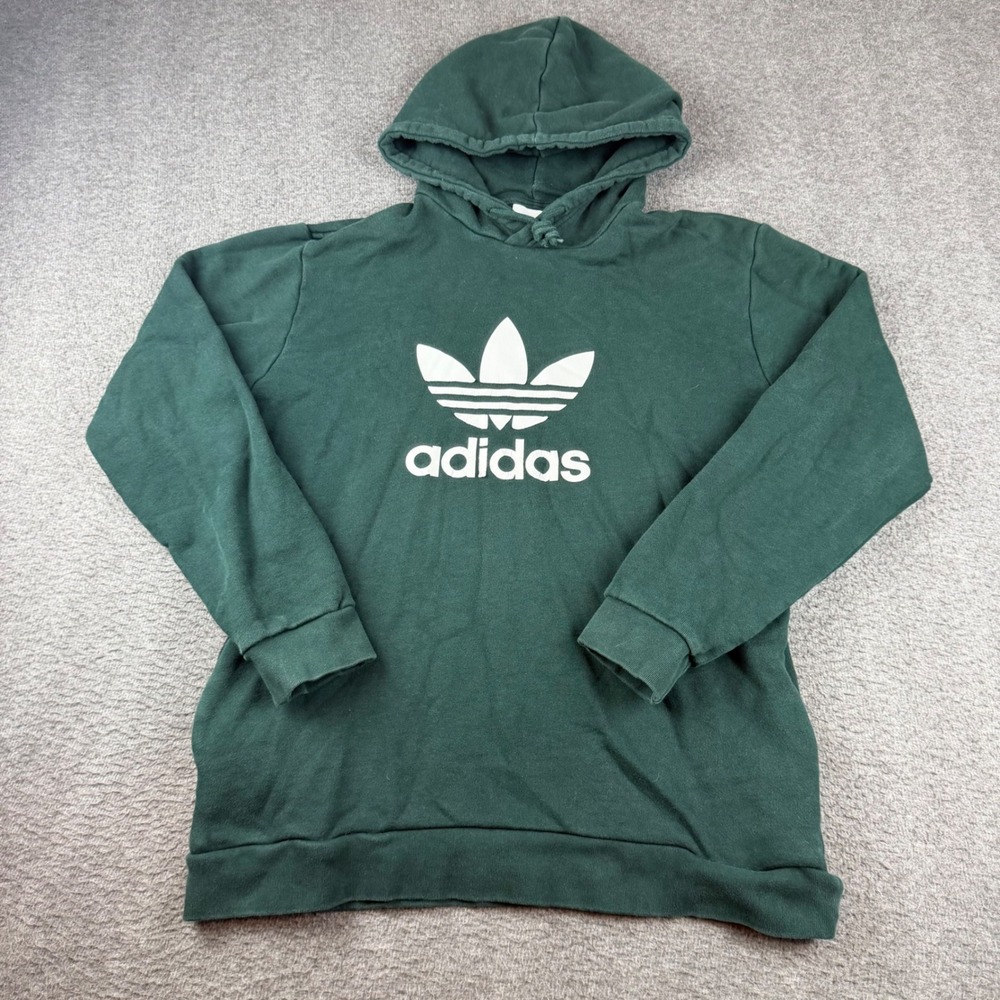 Adidas Hoodie Men's Medium Green Trefoil Logo Pullover Zipper Pockets